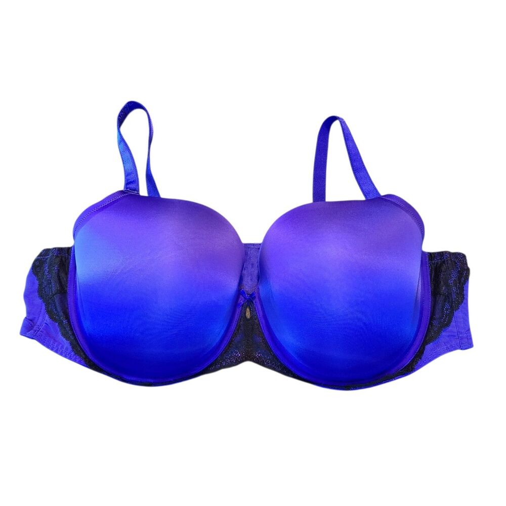 Torrid Electric Blue Black Lace Sexy T-Shirt Balconette Bra 48D Underwire Molded
